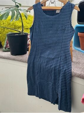 Vintage Scarlet Sleeveless Navy Plaid Sheath Dress